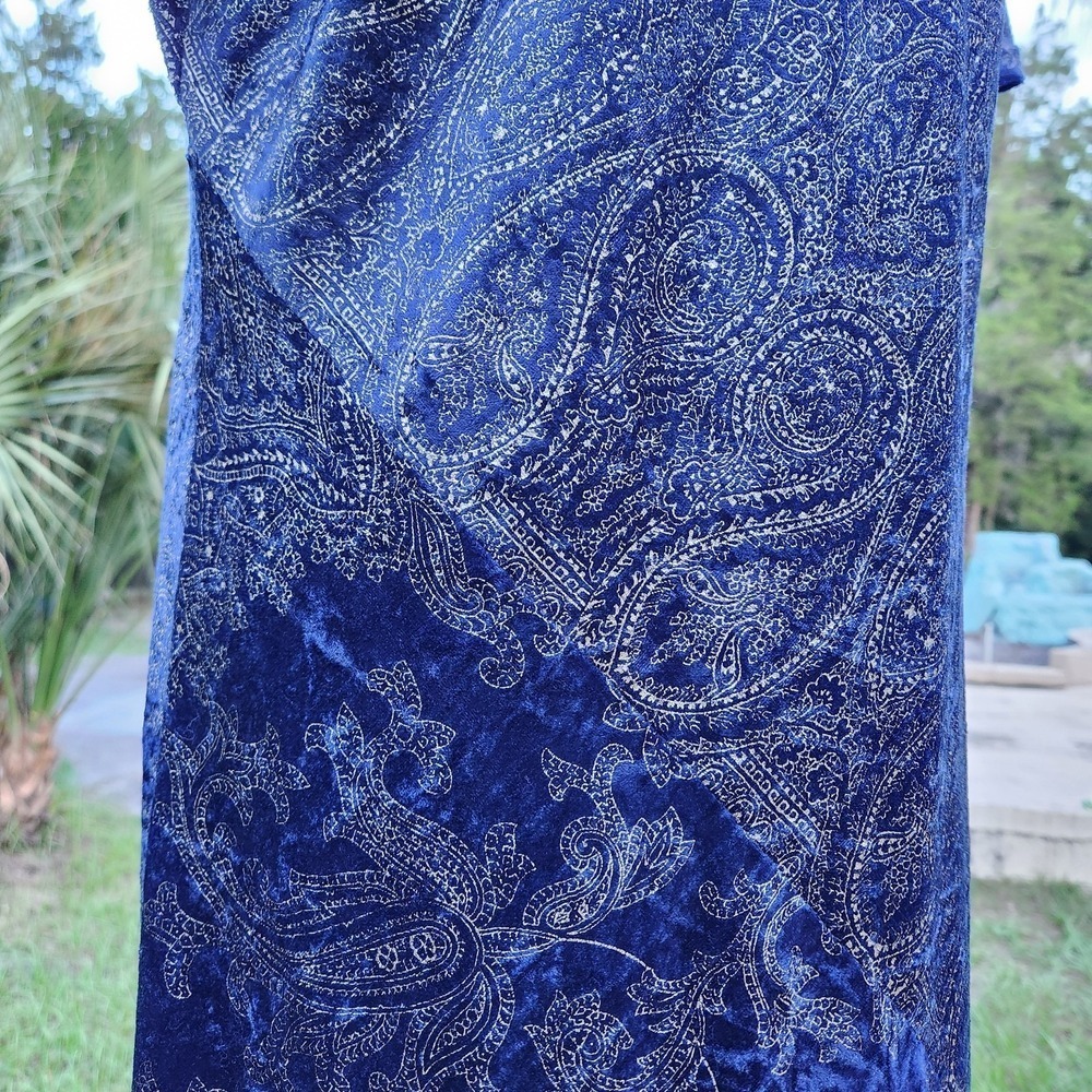 VTG Crush Velvet Maxi Dress Royal Blue/Purple GOLD DESIGN Long whimsigoth Shift - Picture 6 of 12